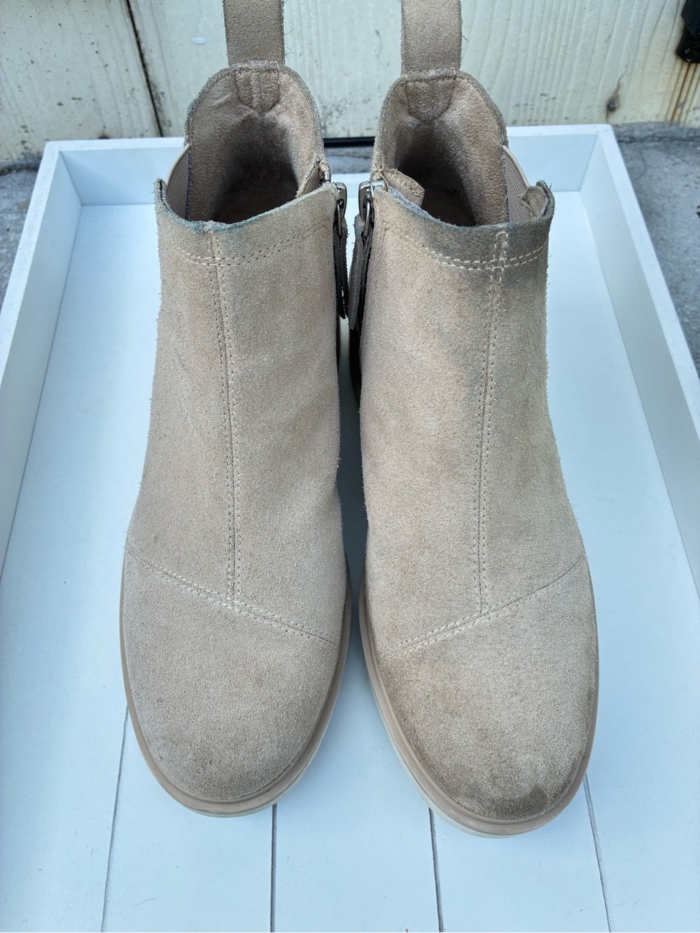 Toms Beige Suede Ankle Booties with Side Zip